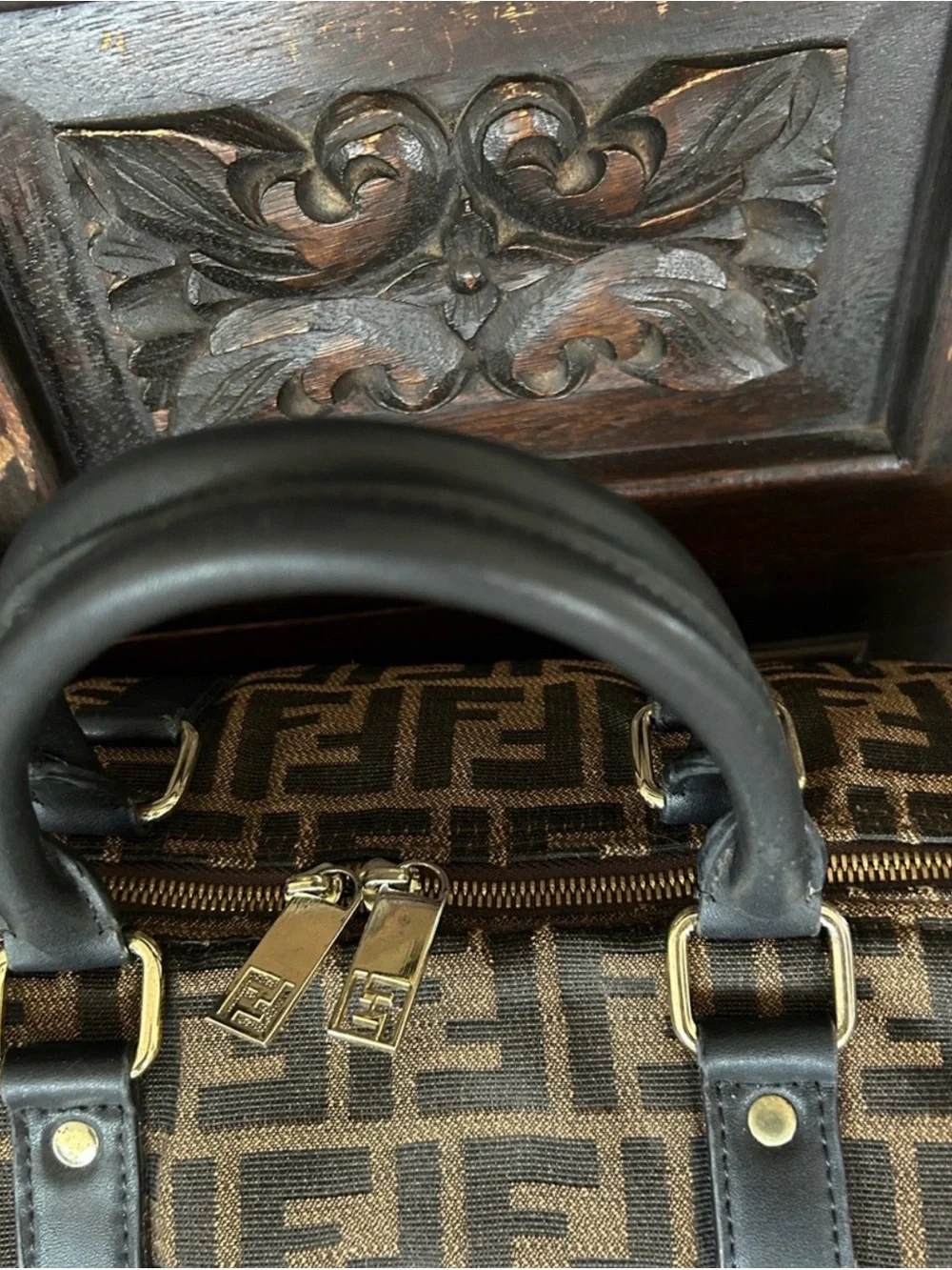 Fendi Brown Monogram Canvas Duffel with Black Trim